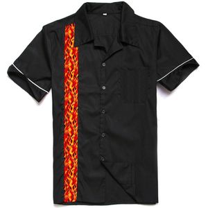 Sishion Zomer Katoenen Zwarte Mannen Shirt ST109 Korte Mouwen Rockabilly Punk Vintage Bowling Shirt Plus Size Casual Heren Shirts