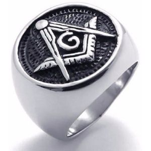 Speciale Devise Reliëf Emaille Stamped Vrijmetselaar Vrijmetselaars Ring Rvs Ring In Zwart Ontworpen Voor Heren Maat 8 tot 13