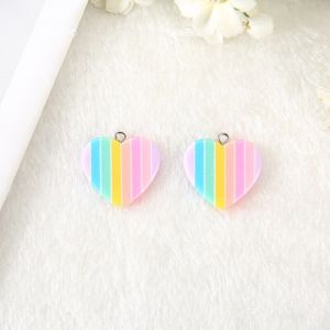 10Pcs Diy Oorbel Charmes Plaksteen Hars Regenboog Hart En Ster Voor Ketting Sleutelhanger Hanger Diy Maken Accessoires