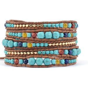 Vrouwen Afgestudeerd Stenen Goud Kleur Kralen Wrap Lederen Armbanden Boho Kralen Armband Lederen Sieraden