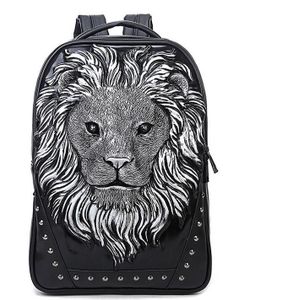 Creatieve Lion PU Rugzak Mannen grote capaciteit laptop tas Toevallige Anti-diefstal Smart persoonlijkheid Klinknagels Rits zak wx139