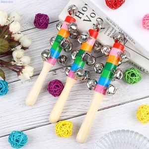 5 Pcs Kerstmis Hand Jingle Bells Houten Regenboog Hand Slee Stick Shaker Voor Decoratie Muziekinstrument Speelgoed 18x5x3cm