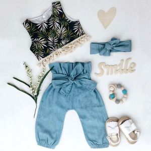 Peuter Kind Baby Meisjes Kleding Vest Crop Tops + Strik Lange Broek Zomer Outfits