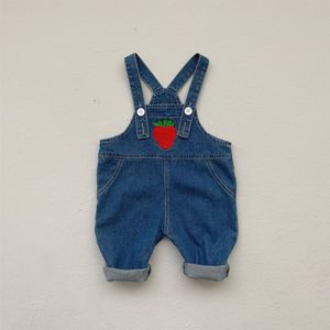 2022 Lente Meisje Denim Overalls Leuke Aardbei Print Kleine Meisjes Riem Broek Baby Peuter Jean Overalls Kleding