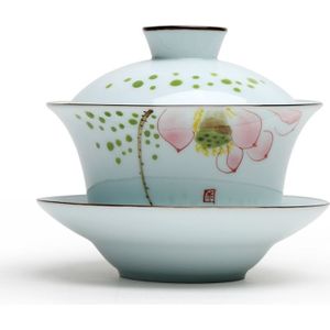 Grote gaiwan set 250ml porselein terrine met deksel handgeschilderd Chinese kungfu thee set cup kom met schotel nieuw aangeboden bloemenprint