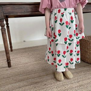 Meisjes Zomer Leuke Bloemenprint Rokken Kinderen Dubbeldeks Casual Lange Swing Rok 1-6Y