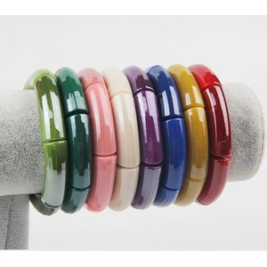 Rekbaar Acryl Armbanden Armbanden Voor Vrouwen Meisjes Eenvoudige Stijl Meerdere Kleuren Rsin Bangle Elasticcuff Armband