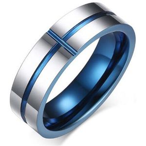 Eamti Trendy 6Mm Blauw Binnen Ring Mannen Tungsten Carbide Kruis Tank Zilver Kleur Gepolijst Wedding Party Rings Anel Masculino