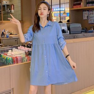 0822 # 4XL Lente Gewassen Denim Katoen Moederschap Blouse Lange Mouwen Losse Shirt Voor Zwangere Vrouwen Cartoon Gedrukt Zwangerschap Tops