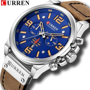 Curren Top Luxe Mannen Sport Horloge Waterdicht Lederen Band Quartz Klok Chronograaf Datum Horloge Relogio Masculino 8314