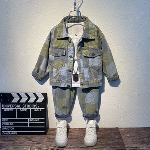 Baby Boy Herfst Jongens Denim Kinderen Pak Mode Denim Broek Twee Stuk Camouflage Jas + Broek