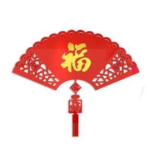 Rode Ventilator 3D Acryl Spiegelwand Sticker Lucky Karakter Woninginrichting Art Decoratie Woonkamer Studeerkamer Chinese Stijl Stiker