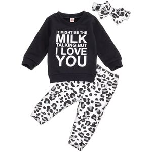 Focusnorm 0-24M Baby Meisjes Jongens Kleding Sets Brief Trui Lange Mouwen Zwarte Sweater Tops Luipaard Broek Hoofdband