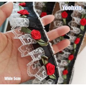 5 cm Breed Luxe Borduurwerk 3D zwarte bloem kant stof trim lint DIY naaien applique kraag fringe guipure bruiloft doek decor