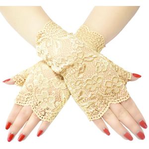 Vrouwen Bruiloft Sheer Mesh Vingerloze Handschoenen Jacquard Bloemen Lace Shiny Wanten
