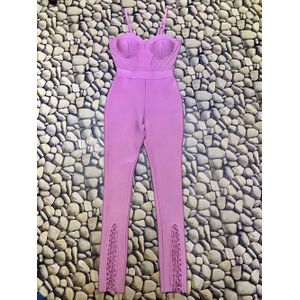 Roze Slip Mode Weven Rayon Bandage Jumpsuit Avond Party Leuke Jumpsuit