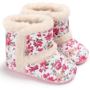 Pasgeboren Baby Luipaard Print Bloemen Wol Baby Katoen Gevoerde Schoenen Laarzen Voor Winter En Sneeuw