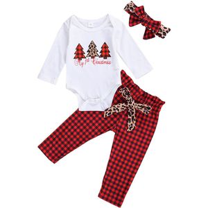 0-12months Pasgeboren Baby Jongens Meisjes Kerst Pak Kerstboom Gedrukt Trui Top En Luipaard Broek Christams Outfits 3Pcs