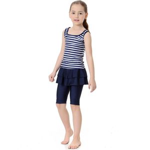 Kinderen Meisjes Moslim Zwemkleding Kids Meisje Islamitische Gestreepte Rok 2 Stuks Badmode Zomer Strand Badpakken Goede XX-410