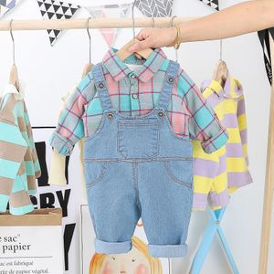 Hylkidhuose Peuter Baby Kleding Sets Lange Mouw Plaid Shirt Bib Jeans Casual Stijl Meisjes Baby Jongens Kleding