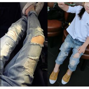 Mode Meisjes Jongens Big Hole Jeans Lente Zomer Kids Gescheurde Jeans Kinderen Hollow Out Solid Denim Broek 2-6years