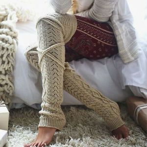 Vrouwen Haak Gebreide kous Beenwarmers Boot Cover Lace Trim Legging Sokken Vrouwen Over de Knie Wollen Gebreide Lange Winter Warm sokken