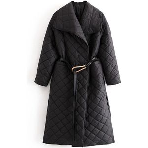 Tangada Vrouwen Zwarte Lange Parka Met Riem Zakken Herfst Winter Vrouwelijke Kantoor Dame Elegante Overjas QN50