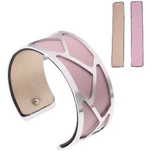 25Mm Braid Cuff Armband Zilver Kleur Afwerking Omkeerbare Lederen Manchette Verwisselbare Armband Bijoux Sieraden Voor Vrouwen