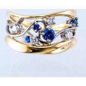 Huitan Multi-Tone Bridal Huwelijksceremonie Party Ring Ingelegd Kristal/Blue Zircon Mode-sieraden Vrouwen Ring