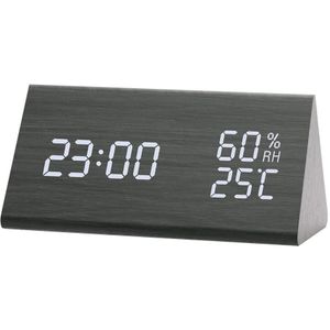 Desktop Tafel Digitale Vochtigheid Thermometer Mode Hout Mute Lichtgevende Led Elektronische Wekker Met Dual Plus Alarm Instelling