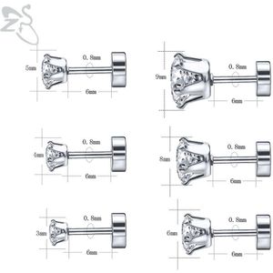 ZS 20G 6 paar/set Shiny Cz Stud Earring 316L Rvs Ear Stud 3-8MM Ronde oorkraakbeen Tragus Helix Piercings