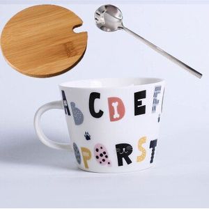 Creatieve Pure Kleur Melk Koffie Water Keramische Mok Thee Cup Cartoon Kitty Thuiskantoor Cup Met Lepel En Deksel