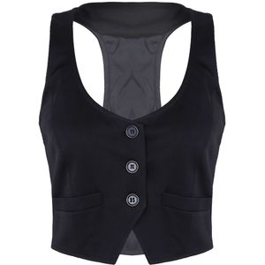 Aankomst Vrouwen Mode V-hals Mouwloze Button Down Ingericht Racer Back Klassieke Vest Shirts Aparte Vest Voor Formele Slijtage