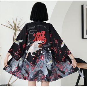 Ins Wit Zwart Fairy Crane Chinese Street Style Harajuku Japanse Mode Kimono Vrouwen Vest Blouse Strand Kleding Samurai