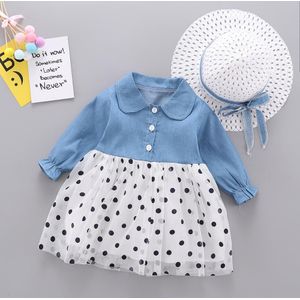 Herfst Pasgeboren Baby Baby Meisjes Casual Denim Lange Mouw Mesh Prinses Jurken + Hoed Peuter Meisjes Kleding Vestidos