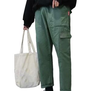 Vintage Mannen Effen Kleur Multi Pockets Lange Sport Broek Straight Cargo Broek Mode Broek