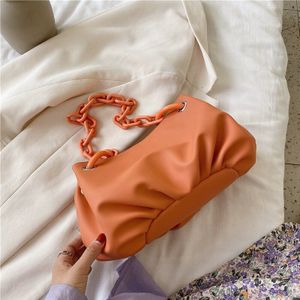 Kleine Faux Lederen Tas Met Ketting En Acryl Voor Vrouwen Vlakte Eenvoudige Kleur Voor Schouder Voor Reizen Oksel Tote bag