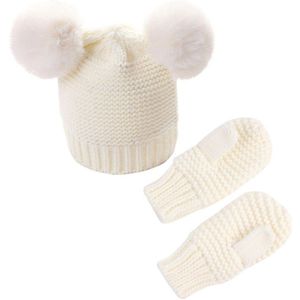 Unisex Kids Meisjes Jongens Zuigeling Winter Warm Haak Muts Beanie Cap + Wanten Effen Set Baby Handschoenen accessoires