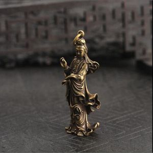 Chinese Oude Collectie Handwerk Messing Guanyin Bodhisattva Pocket Standbeeld 1 Pcs BBB1069