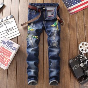 Gothic jeans mannen 3d borduurwerk modemerk straight blue jeans mannelijke denim broek plus size 29-38 homme broek