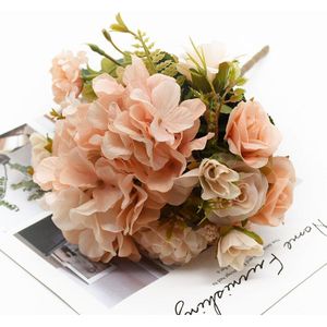 3 Bundel Rose Hydrangea Combinatie Boeket 7 Vorken Wedding Festival Decoratie Bloemen Diy Bloemstuk Ambachten Home Decor