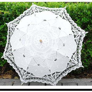 Wit Beige Bruids Paraplu Parasol Kant Bruiloft Paraplu Voor Bruid Houten Handvat Parasol Ombrelle Dentelle Mariage