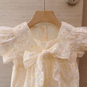 2022 Baby Meisje Zomer Mouwloze Bodysuit Cotton Baby Prinses Leuke Bloemenprint Jumpsuit Boog Kraag Meisje Kleding