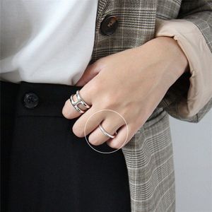 Huanzhi Eenvoudige Gladde Dubbele Cirkel Double Layer H Vorm I-Vormige Brede Versie Ring Voor Vrouwen Meisjes partij Sieraden