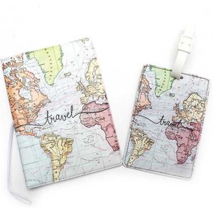 1 Set Reizen Accessoires Paspoorthouder & Bagagelabel 3D Print World Map Reizen Paspoort Cover Case Card Id Houders 14Cm * 9.6Cm