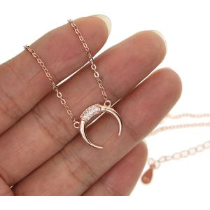 Kerstcadeau Garantie 925 Sterling Zilver Rose Goud Kleur Crescent Moon Dainty Cross Dunne Ketting Zilveren Vrouwen Maan Ketting