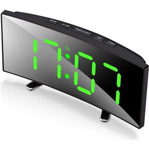 Digitale Wekker, 7 Inch Gebogen Dimbare Led Sn Digitale Klok Voor Kinderen Slaapkamer, groene Grote Aantal Klok, Lightwei