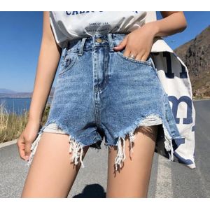 Streetwear Denim Shorts Voor Vrouwen Zomer Hoge Taille Ripped Koele Blauwe En Zwarte Broek Met Kwastje Zakken Mini Korte jeans