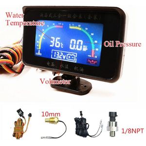 Universele LCD 3 Functie 12 v/24 v Truck Auto Oliedrukmeter Voltmeter + Water Temperatuurmeter meter Met Sensoren