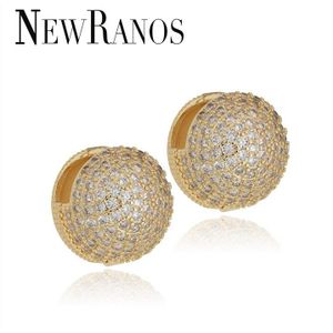 Newranos Goud Ronde Bal Oorbellen Cubic Zirconias Oorringen Hollow Geometrische Bal Metalen Oorbellen Voor Vrouwen Sieraden ELS001784